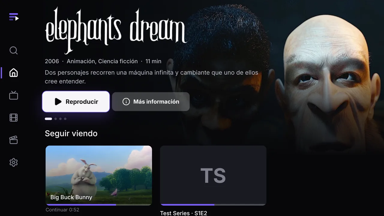 Ember en una tele: la pantalla de inicio con películas y canales en directo